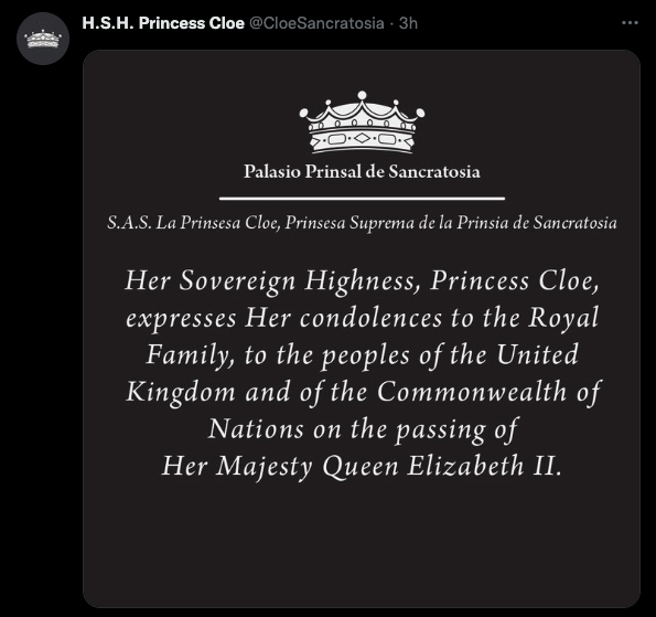 File:Statement of Princess Cloe on the passing of Her Majesty Queen Elizabeth II on Twitter.jpg