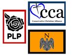 The logos of the PLP, CCA, and Natonalists.