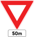 Give way at upcoming intersection (50 m)