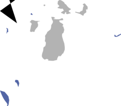 Map of St. James Islands, claims in blue