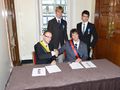 Signing of a treaty between the micronations Grand Duchy of Flandrensis and the Federal Republic of St. Charlie (Italy) at the Polination Micronational Conference in London (2012).[1][2][3][4][5]