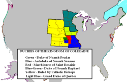 A Map displaying the various Duchies of Coleraine, coloured as to their particular ruler.