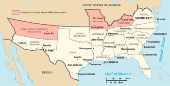 Claims of former Confederate States of America and current sphere of influence and claimed (but not controlled) lands of the American Confederation