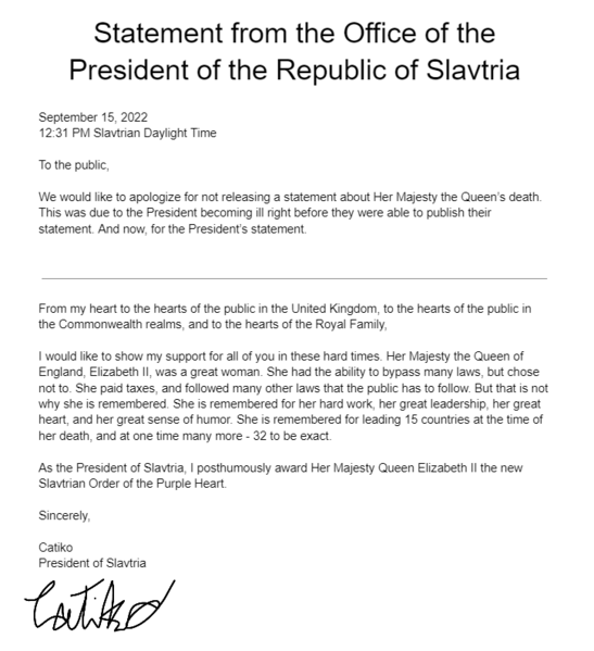 File:Statement from the Office of the President of the Republic of Slavtria on Her Majesty the Queen's Death.png