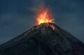 Glowing bombs being ejected from Tinakula Volcano