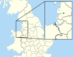 Location of Princian claims on Great Britain. Blue: all home provinces and Parvusmount; red: Allisterloo; yellow: the Soeds; and green: Stonne.