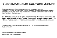 The Marvelous Culture Award (Duckionary) Unsigned and unstamped