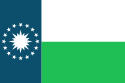 Three color flag with blue, white and green.