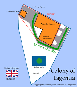 Turing within the colony of Lagentia (the city is outlined in red)