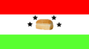 Horizontal tricolor (red, white, green) with bread in the center surrounded by 4 stars .