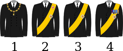 Wearing of the Order 1. Collar 2. Sash with arms 3. Sash without arms 4. Sash with medals
