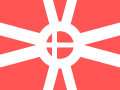 Flag of Fwrau Dŷmwn, the Faroe region of the DRSBI. It has the Nordic Cross in the centre of a light red version of the Regional Flag base. The Nordic Cross is a symbol found in Scandinavian countries and territories such as the Aland and Faroe islands.