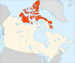 Claimed territory (red) within Canada (yellow)