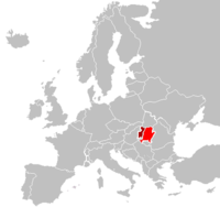 Purported locations of Graustark (light red) and Dawsbergen (dark red)[1]