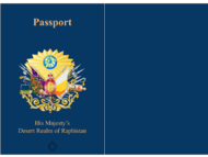 caption = Front and back of the Raphistani passport.
